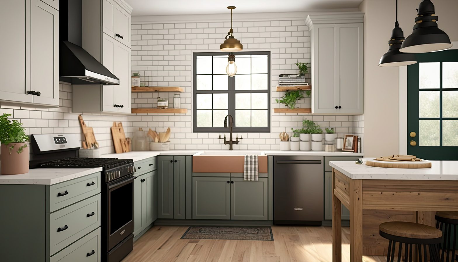 A modern farmhouse kitchen with shaker - style cabinets