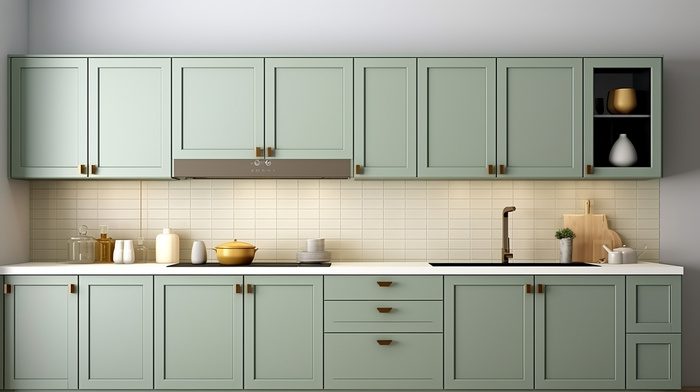 modern design kitchen with sage green cabinet